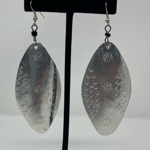 Recycled Aluminum Dangle Earrings in silver.